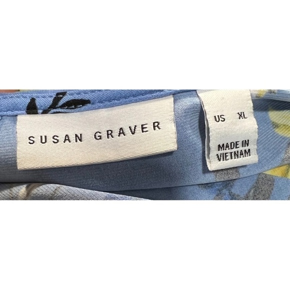 Susan Graver Womens Sz XL Blue Yellow Floral Print Layered Knit Tunic Top Blouse - Picture 9 of 11